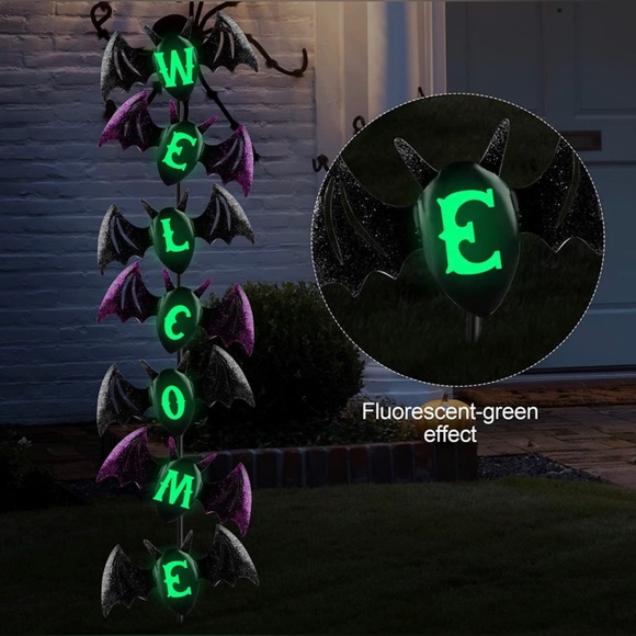 Glow in The Dark Bat Yard Welcome Sign Garden Yard Lawn Outdoor Halloween Decor - Picture 5 of 6